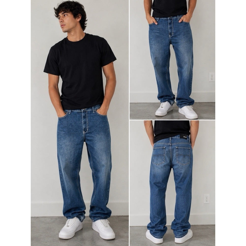 Blue Tab Men's Blue Medium Wash Denim Jeans Straight Regular Fit 5-Pocket